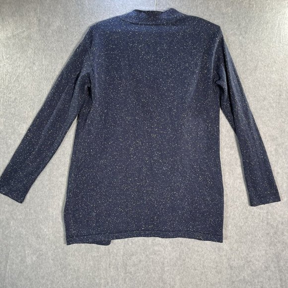 J Jill Cardigan Womens Medium Blue Speckled Duster One Button Botanical Boho - Picture 8 of 10